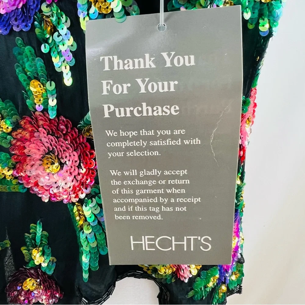 Laurence Kazar Vintage Tags Attached Sequined Floral Silk Blend Top - Picture 10 of 16